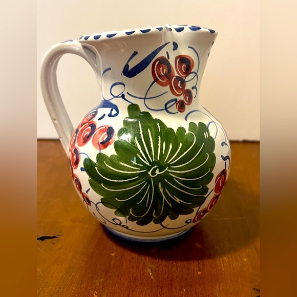 La Vecchia Faenza Pitcher & Creamer Set. Handpainted In Italy. Grapes & Flowers - Picture 1 of 14